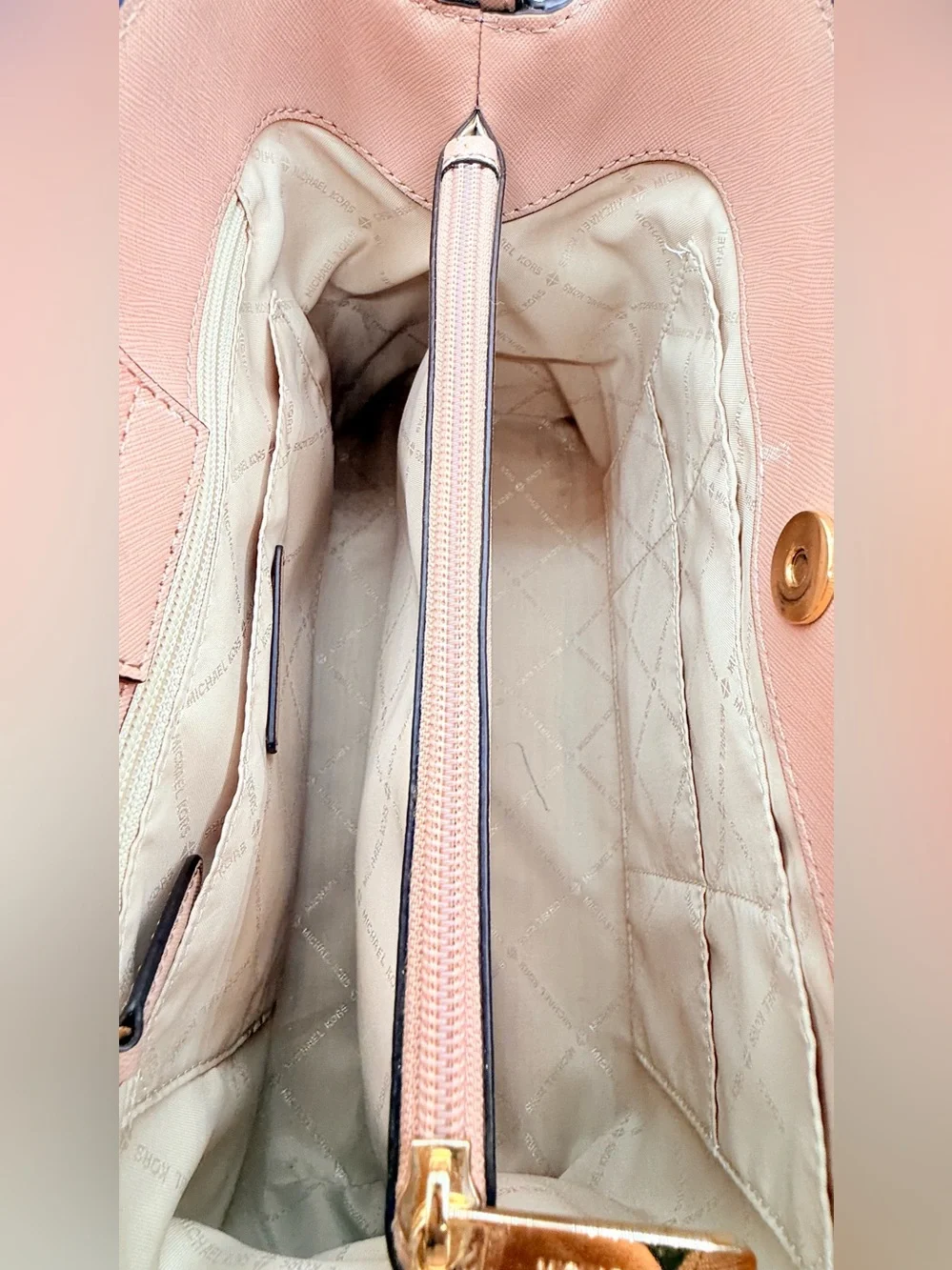Michael Kors Portia Large East West Saffiano Leather Satchel Soft Pink Bag